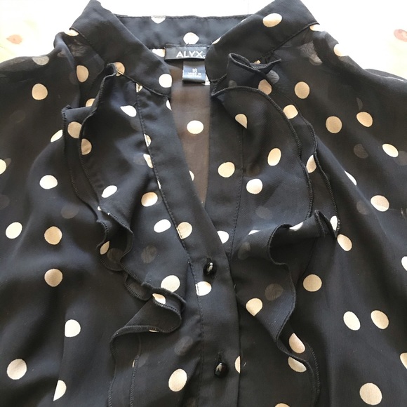 Little black ALYX dress w/beige polka dots Sz. 16 - Picture 6 of 10